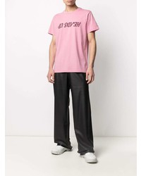 rosa bedrucktes T-Shirt mit einem Rundhalsausschnitt von Helmut Lang