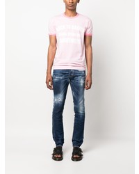 rosa bedrucktes T-Shirt mit einem Rundhalsausschnitt von DSQUARED2