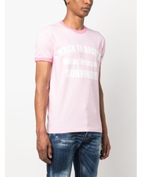 rosa bedrucktes T-Shirt mit einem Rundhalsausschnitt von DSQUARED2