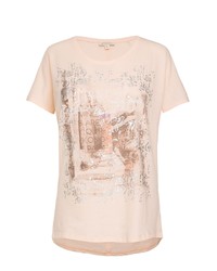 rosa bedrucktes T-Shirt mit einem Rundhalsausschnitt von SOCCX
