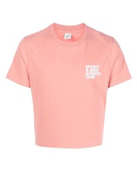 rosa bedrucktes T-Shirt mit einem Rundhalsausschnitt von Sporty & Rich