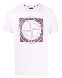 rosa bedrucktes T-Shirt mit einem Rundhalsausschnitt von Stone Island