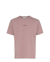 rosa bedrucktes T-Shirt mit einem Rundhalsausschnitt von Stone Island