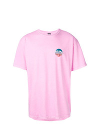 rosa bedrucktes T-Shirt mit einem Rundhalsausschnitt von Stussy