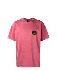 rosa bedrucktes T-Shirt mit einem Rundhalsausschnitt von Stussy