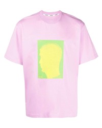 rosa bedrucktes T-Shirt mit einem Rundhalsausschnitt von Sunnei