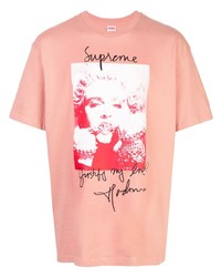 rosa bedrucktes T-Shirt mit einem Rundhalsausschnitt von Supreme