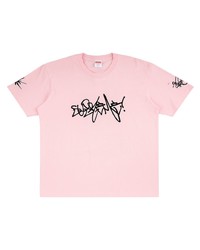 rosa bedrucktes T-Shirt mit einem Rundhalsausschnitt von Supreme