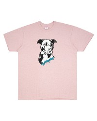 rosa bedrucktes T-Shirt mit einem Rundhalsausschnitt von Supreme