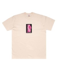 rosa bedrucktes T-Shirt mit einem Rundhalsausschnitt von Supreme