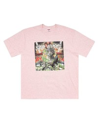 rosa bedrucktes T-Shirt mit einem Rundhalsausschnitt von Supreme