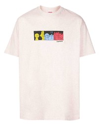 rosa bedrucktes T-Shirt mit einem Rundhalsausschnitt von Supreme