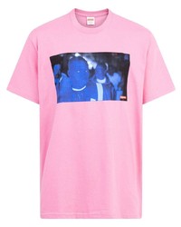 rosa bedrucktes T-Shirt mit einem Rundhalsausschnitt von Supreme