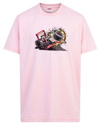 rosa bedrucktes T-Shirt mit einem Rundhalsausschnitt von Supreme