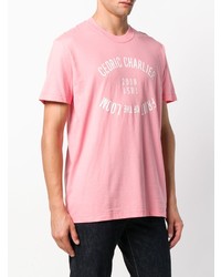 rosa bedrucktes T-Shirt mit einem Rundhalsausschnitt von Cédric Charlier