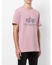 rosa bedrucktes T-Shirt mit einem Rundhalsausschnitt von Alpha Industries