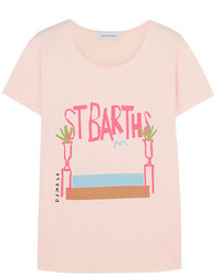 rosa bedrucktes T-Shirt mit einem Rundhalsausschnitt