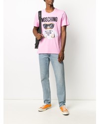 rosa bedrucktes T-Shirt mit einem Rundhalsausschnitt von Moschino