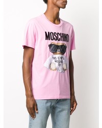 rosa bedrucktes T-Shirt mit einem Rundhalsausschnitt von Moschino