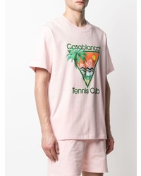 rosa bedrucktes T-Shirt mit einem Rundhalsausschnitt von Casablanca