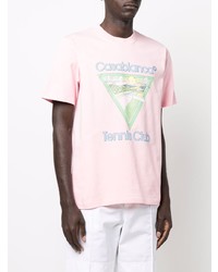 rosa bedrucktes T-Shirt mit einem Rundhalsausschnitt von Casablanca