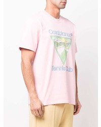 rosa bedrucktes T-Shirt mit einem Rundhalsausschnitt von Casablanca