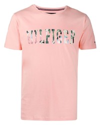 rosa bedrucktes T-Shirt mit einem Rundhalsausschnitt von Tommy Hilfiger