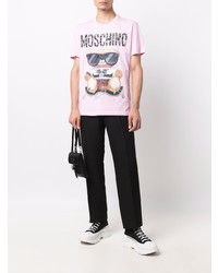 rosa bedrucktes T-Shirt mit einem Rundhalsausschnitt von Moschino