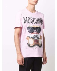 rosa bedrucktes T-Shirt mit einem Rundhalsausschnitt von Moschino