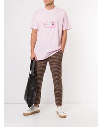 rosa bedrucktes T-Shirt mit einem Rundhalsausschnitt von Supreme