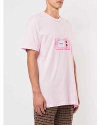 rosa bedrucktes T-Shirt mit einem Rundhalsausschnitt von Supreme