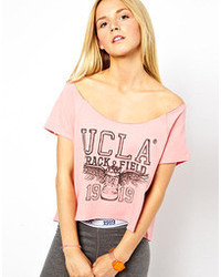 rosa bedrucktes T-Shirt mit einem Rundhalsausschnitt von UCLA