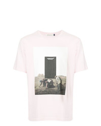 rosa bedrucktes T-Shirt mit einem Rundhalsausschnitt von Undercover