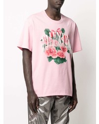 rosa bedrucktes T-Shirt mit einem Rundhalsausschnitt von Doublet