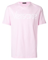 rosa bedrucktes T-Shirt mit einem Rundhalsausschnitt von Versace Collection