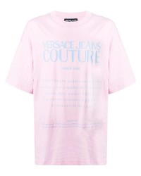 rosa bedrucktes T-Shirt mit einem Rundhalsausschnitt von VERSACE JEANS COUTURE