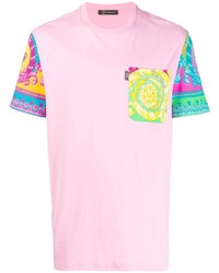 rosa bedrucktes T-Shirt mit einem Rundhalsausschnitt von Versace