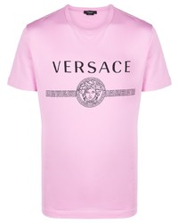 rosa bedrucktes T-Shirt mit einem Rundhalsausschnitt von Versace