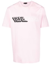 rosa bedrucktes T-Shirt mit einem Rundhalsausschnitt von Versace