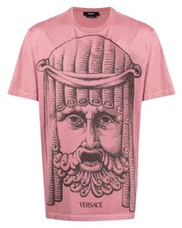 rosa bedrucktes T-Shirt mit einem Rundhalsausschnitt von Versace