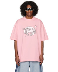 rosa bedrucktes T-Shirt mit einem Rundhalsausschnitt von Vetements