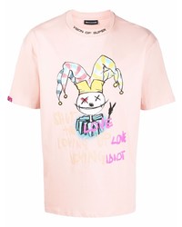 rosa bedrucktes T-Shirt mit einem Rundhalsausschnitt von Vision Of Super