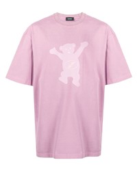 rosa bedrucktes T-Shirt mit einem Rundhalsausschnitt von We11done