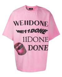 rosa bedrucktes T-Shirt mit einem Rundhalsausschnitt von We11done