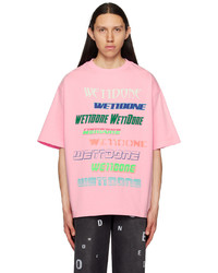 rosa bedrucktes T-Shirt mit einem Rundhalsausschnitt von We11done