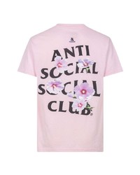 rosa bedrucktes T-Shirt mit einem Rundhalsausschnitt von Anti Social Social Club