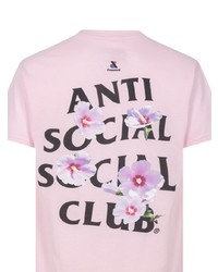 rosa bedrucktes T-Shirt mit einem Rundhalsausschnitt von Anti Social Social Club