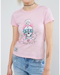 rosa bedrucktes T-Shirt mit einem Rundhalsausschnitt von Illustrated People