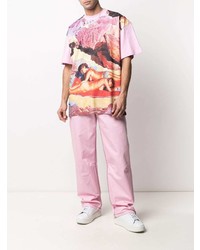 rosa bedrucktes T-Shirt mit einem Rundhalsausschnitt von MSGM