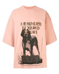 rosa bedrucktes T-Shirt mit einem Rundhalsausschnitt von Yoshiokubo